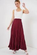 Uzun Kırışık Etek 8042 - Bordo resmi